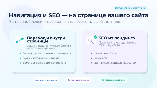 ПрофиCRM: Встраивание лендингов Сайты 24 | ProfiCRM